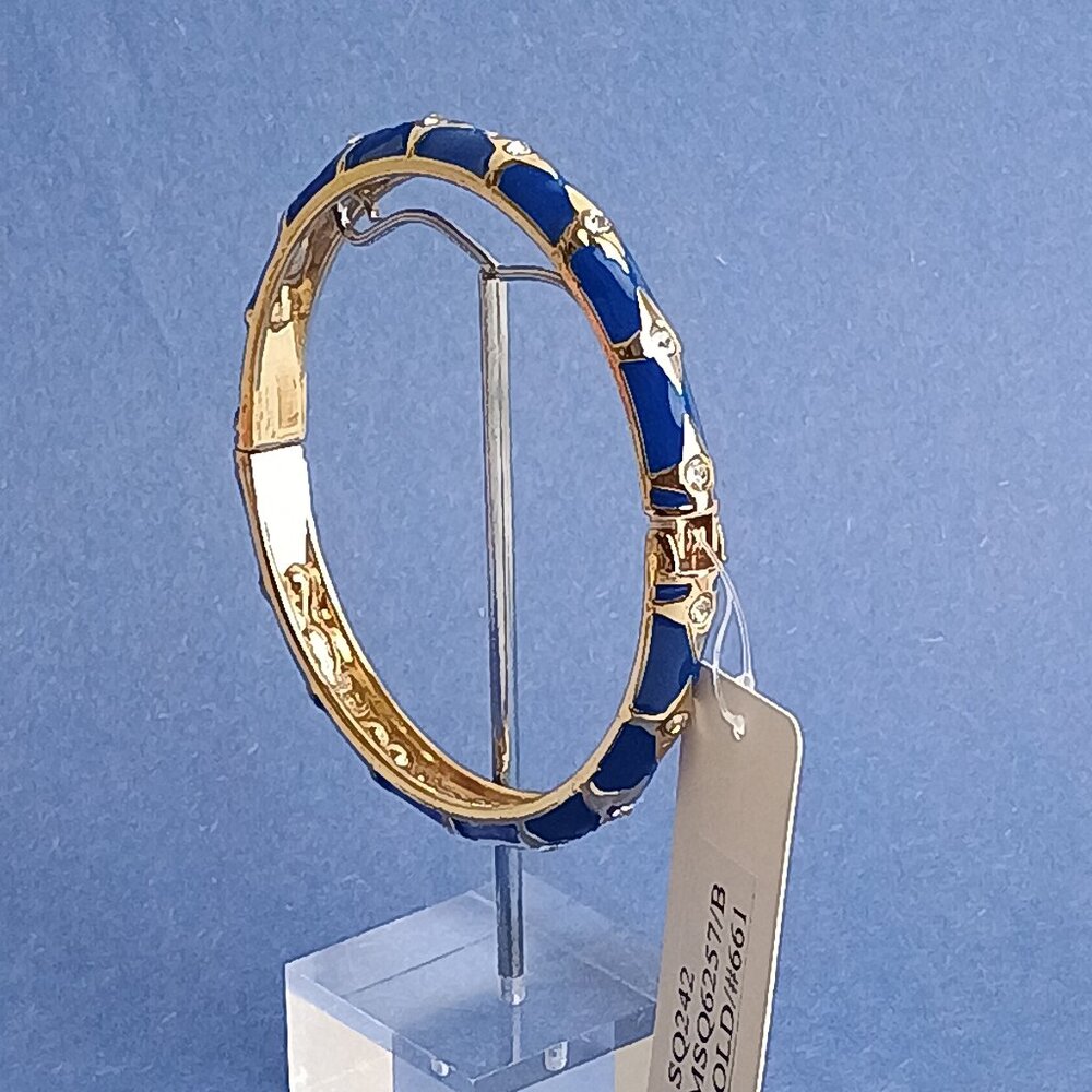 Quadruple Star Pattern Deep Blue Enamel Hinge Bangle Skinny Bracelet